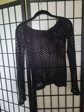 Black Open-Weave Long Sleeve Top